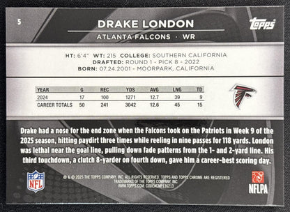 Drake London 2025 Topps Chrome Black Falcons back
