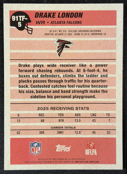 Drake London 2026 Topps 1991 Falcons back