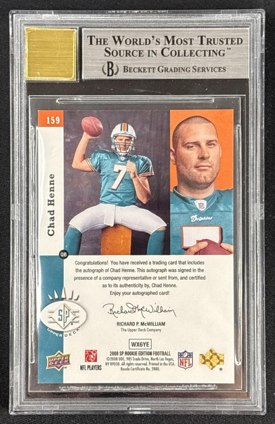 Chad Henne 2008 SP Rookie Edition Auto BGS 8.5 Dolphins Sports Trading Cards