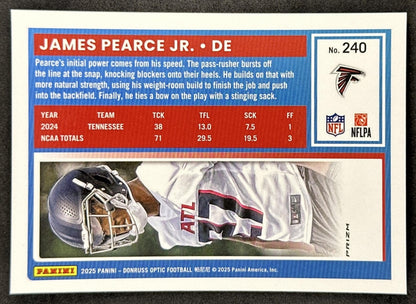 James Pearce Jr. 2025 Panini Donruss Optic Rated Rookie Stars Prizm Falcons Sports Trading Card