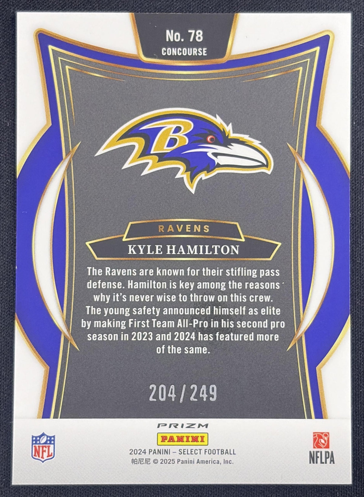 Kyle Hamilton 2024 Panini Select Concourse Red Prizm Shock /249 Ravens