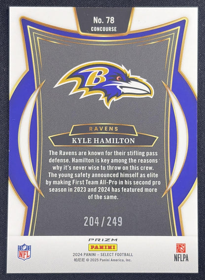 Kyle Hamilton 2024 Panini Select Concourse Red Prizm Shock /249 Ravens