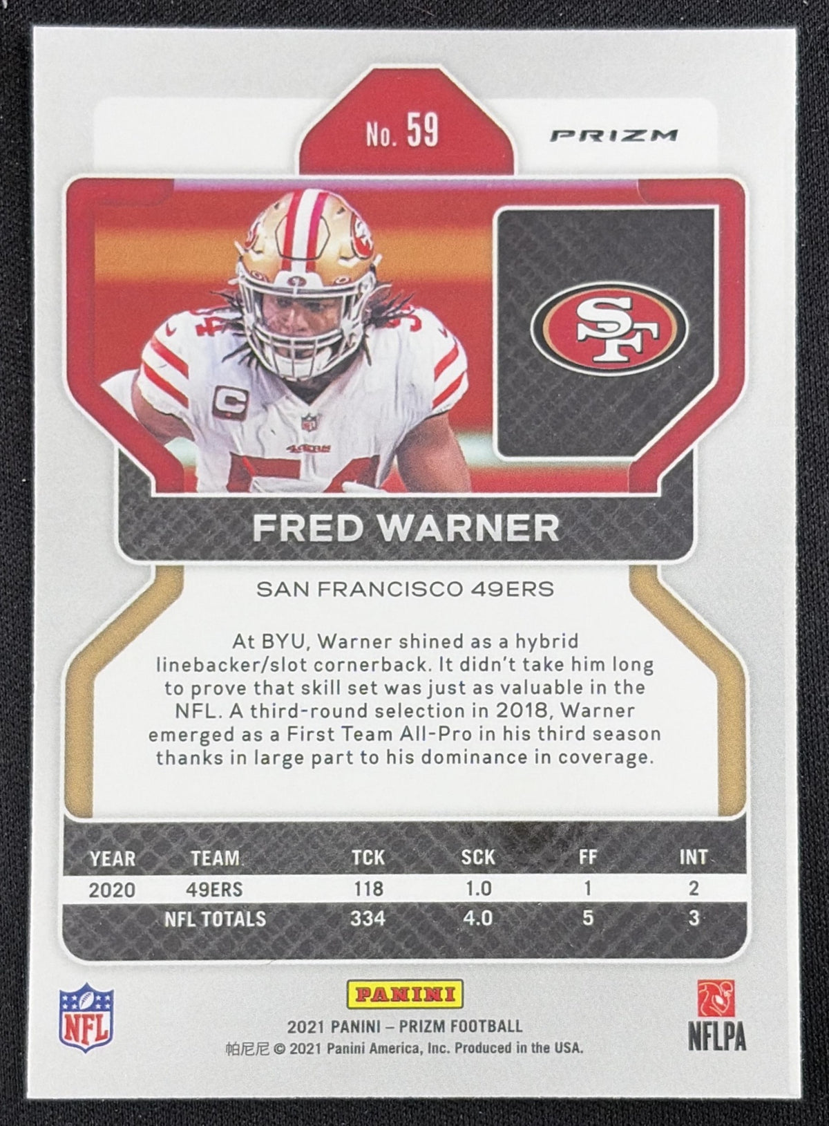 Fred Warner 2021 Panini Prizm Red White and Blue 49ers Sports Trading Card