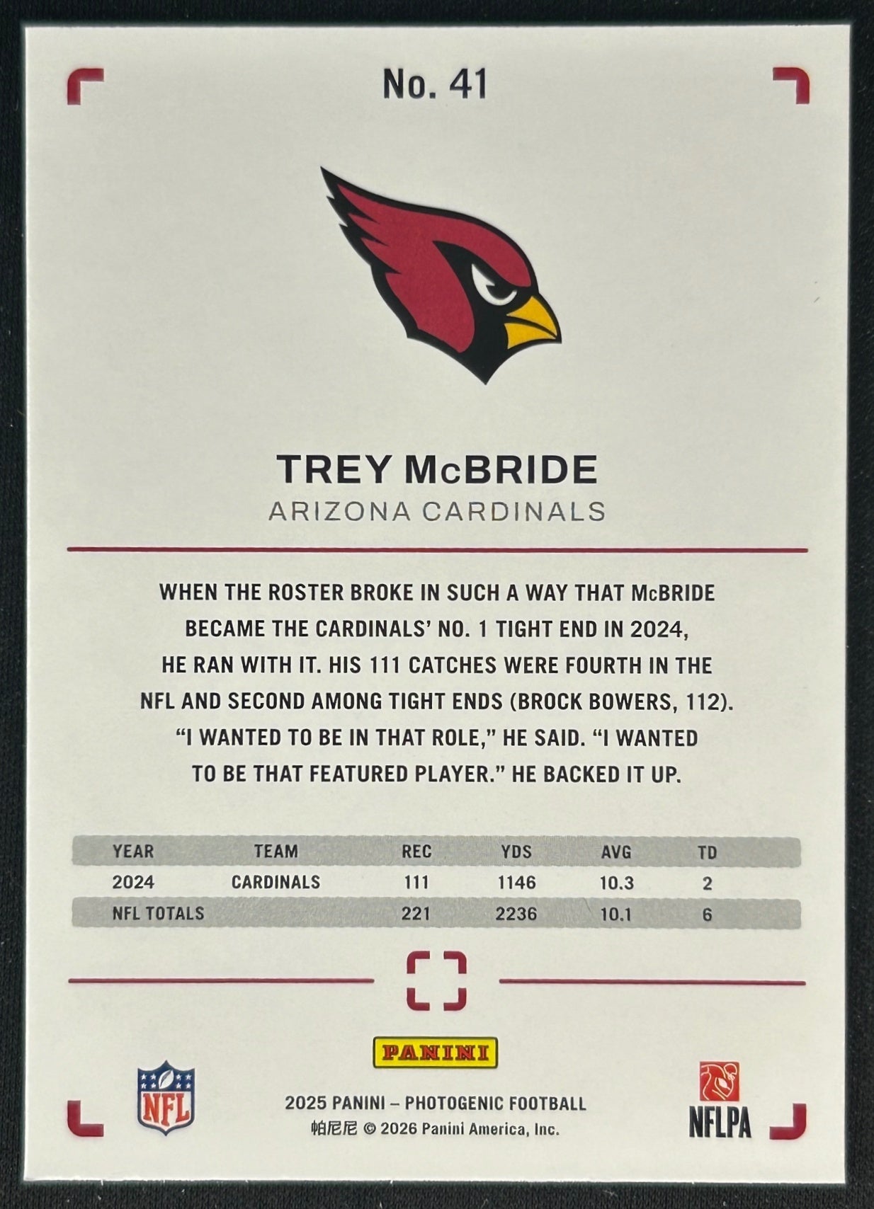 Trey McBride 2025 PhotoGenic Cardinals Sports Trading Cards