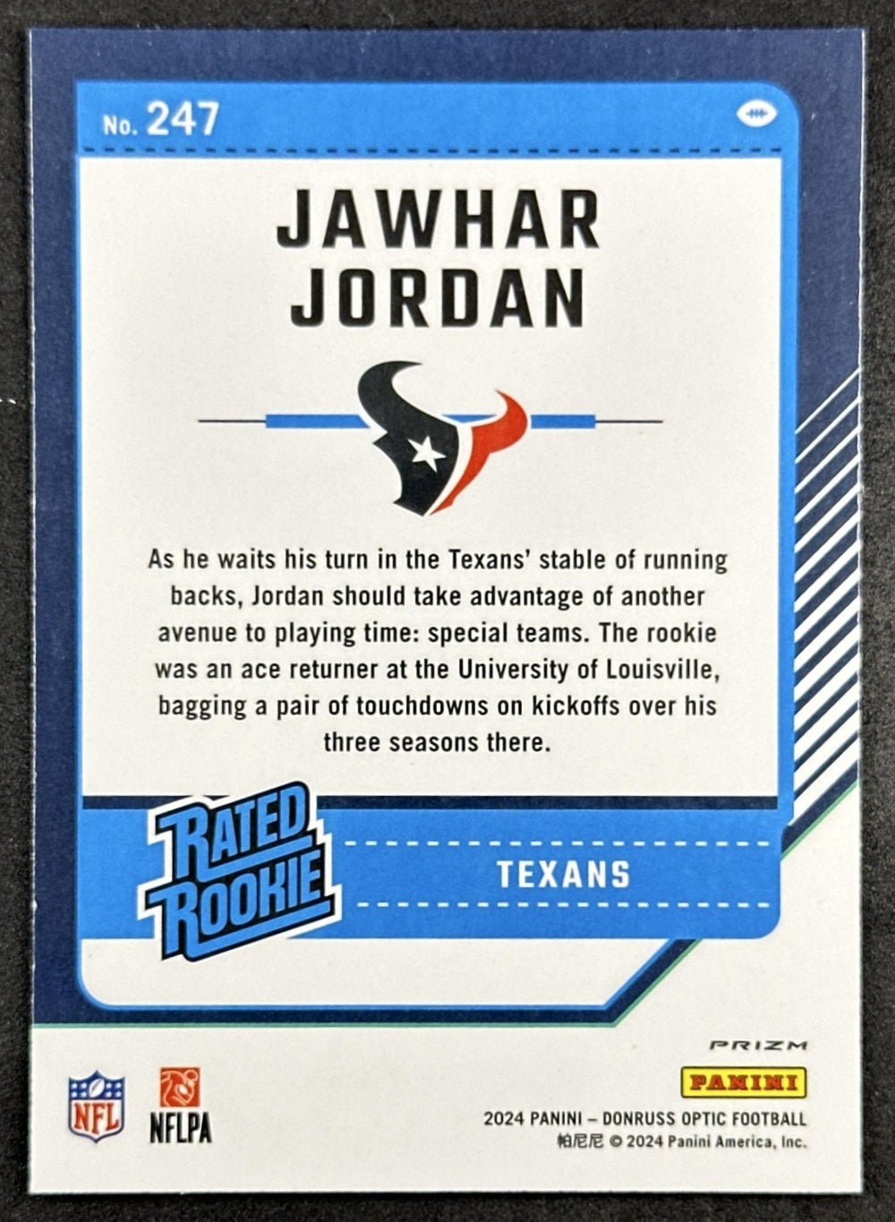 Jawhar Jordan 2024 Panini Donruss Optic Purple Shock Texans Back