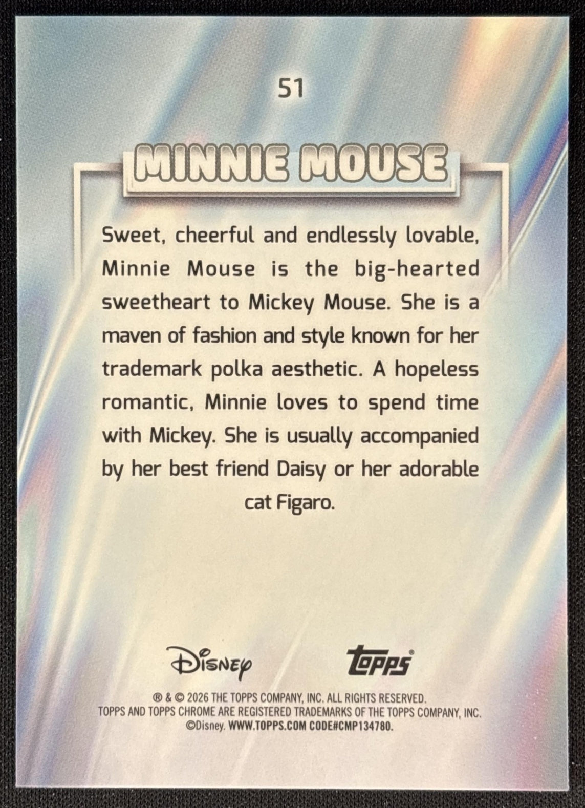 Minnie Mouse 2026 Topps Chrome Disney Mickey & Friends Back