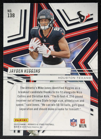 Jayden Higgins 2025 Panini Rookies & Stars Orange /249 Texans Sports Trading Cards
