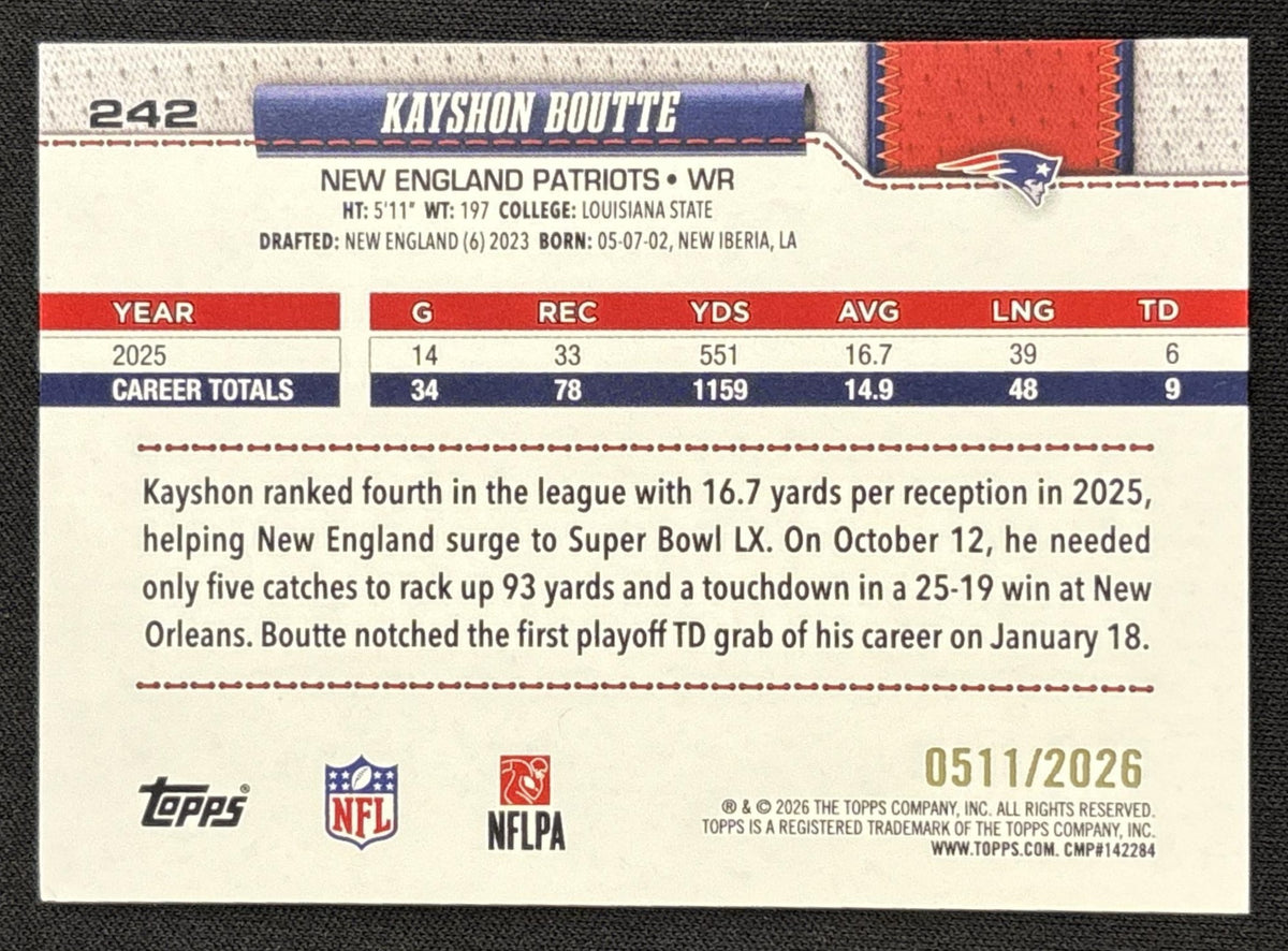 Kayshon Boutte 2026 Topps Gold /2026 Patriots