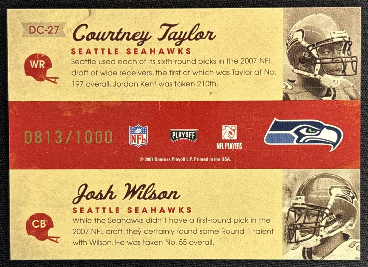 Courtney Taylor Josh Wilson 2007 Playoff Contenders Draft Class /1000 Seahawks 2