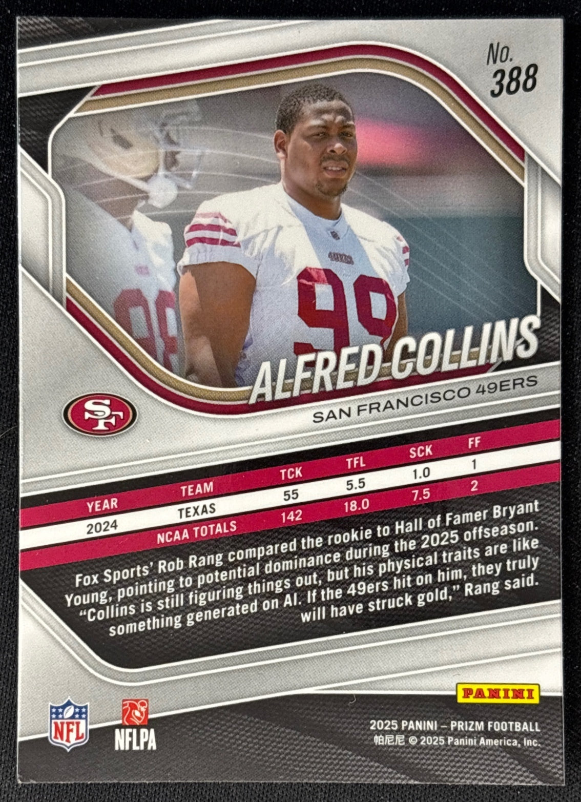 Alfred Collins 2025 Prizm 49ers Sports Trading Card