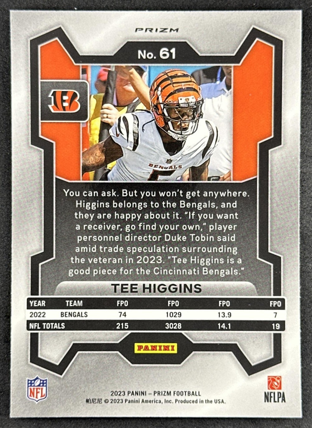Tee Higgins 2023 Panini Prizm Silver Bengals Sports Trading Card