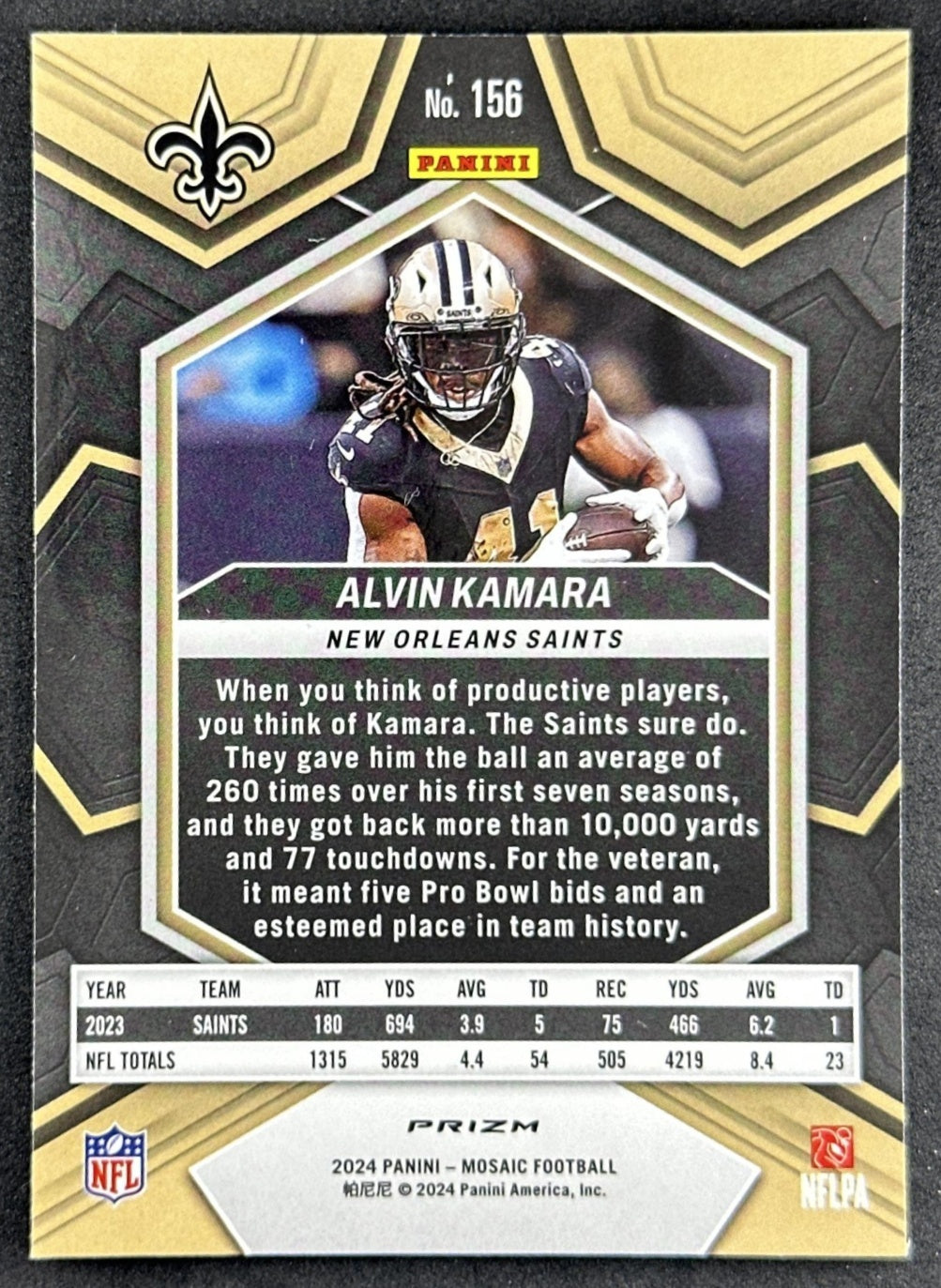Alvin Kamara 2024 Panini Mosaic Camo Pink Prizm Saints Sports Trading Card
