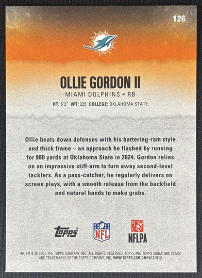 Ollie Gordon II 2025 Topps Signature Class Rookie Green & Purple Foil Dolphins back
