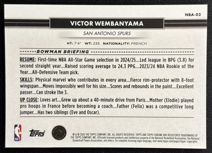 Victor Wembanyama 2026 Topps NSCC Collection NBA Gold Refractor /50