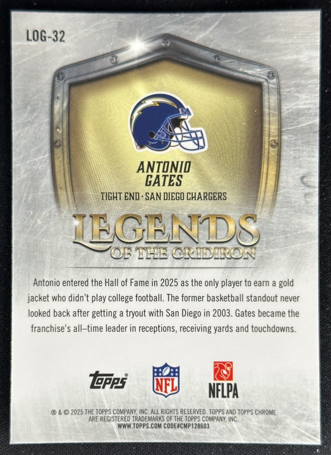 Antonio Gates 2025 Topps Chrome Legends of the Gridiron Chargers Sports Trading Cards