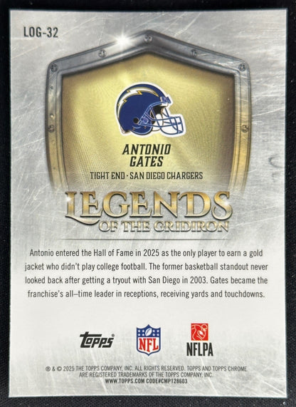 Antonio Gates 2025 Topps Chrome Legends of the Gridiron Chargers Sports Trading Cards