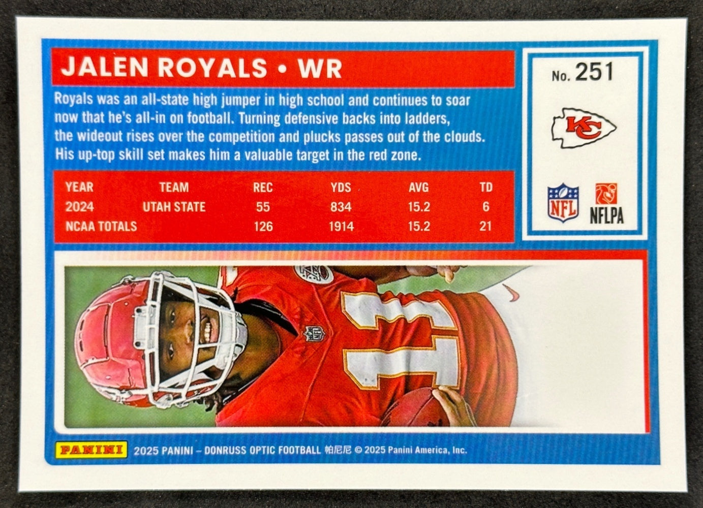 Jalen Royals 2025 Donruss Optic Rated Rookie Chiefs Sports Trading Card
