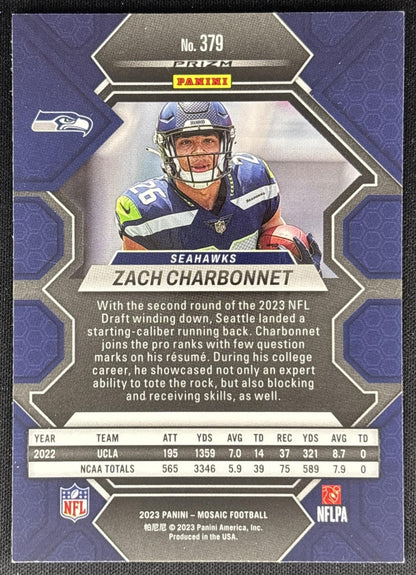 Zach Charbonnet 2023 Panini Mosaic Reactive Blue Mosaic Seahawks Sports Trading Cards