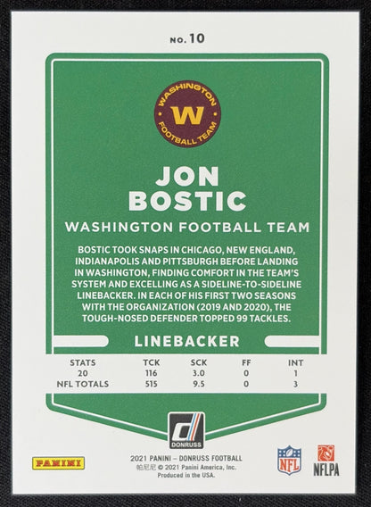 Jon Bostic 2021 Panini Donruss Press Proof Premium Commanders Sports Trading Card