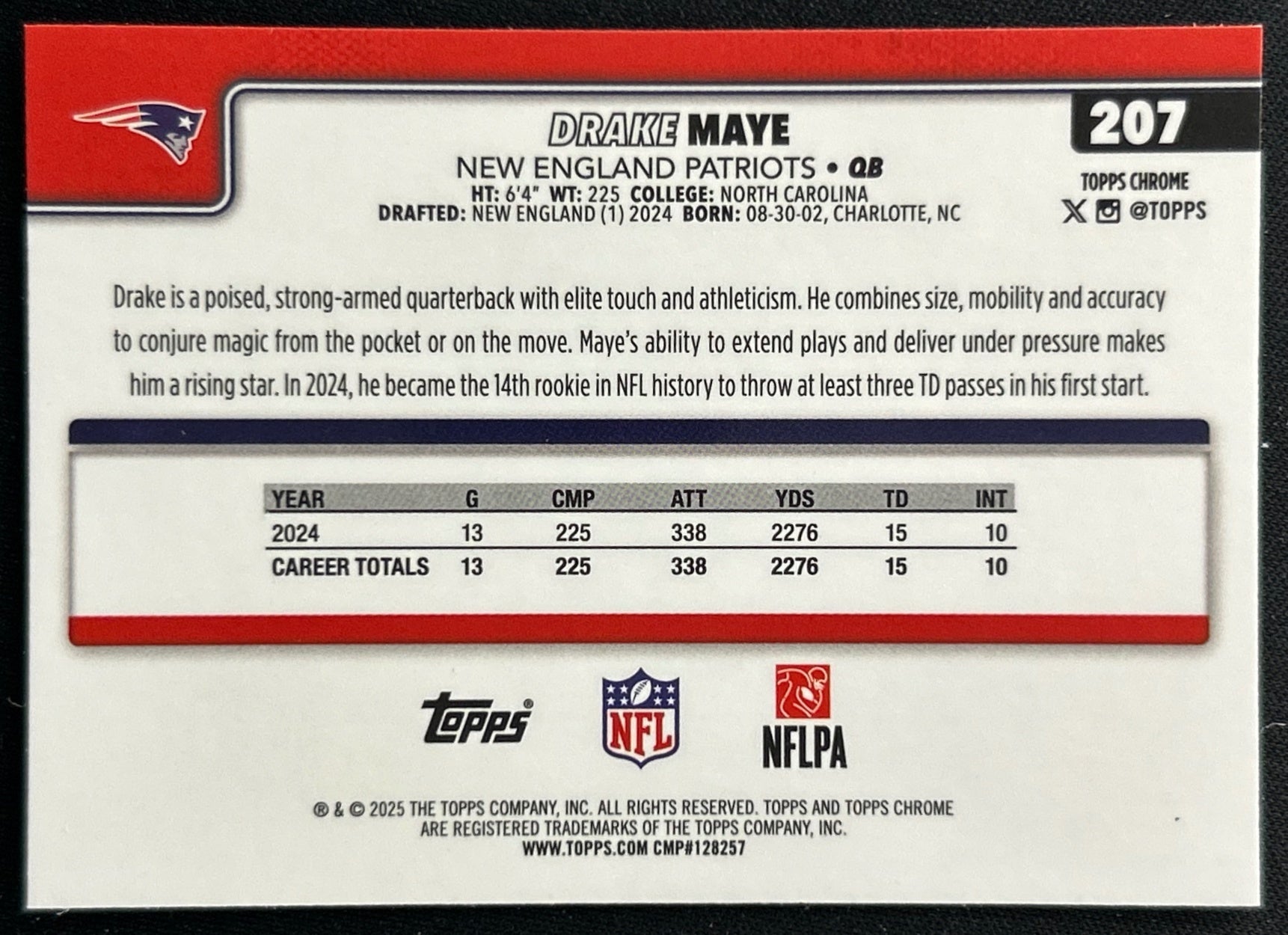 Drake Maye 2025 Topps Chrome Patriots Sports Trading Cards
