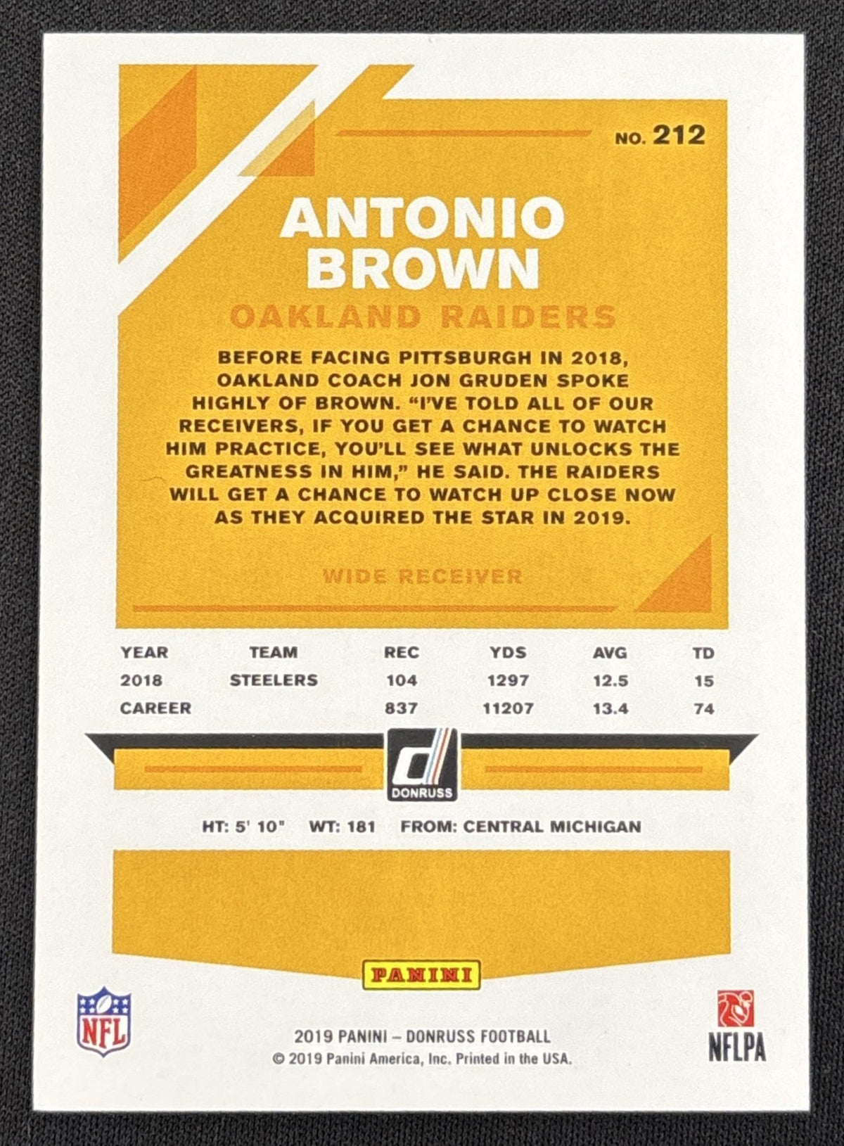 Antonio Brown 2019 Panini Donruss Jersey Number /84 Raiders