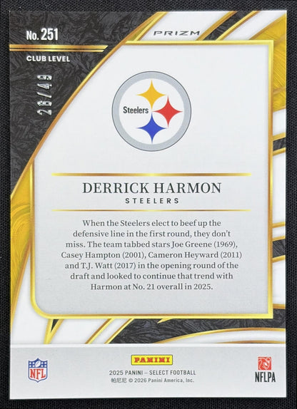 Derrick Harmon 2025 Panini Select Club Level Red Disco Prizm /49 Steelers - back