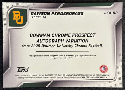 Dawson Pendergrass 2025 Chrome University Prospect Auto Bears - Back