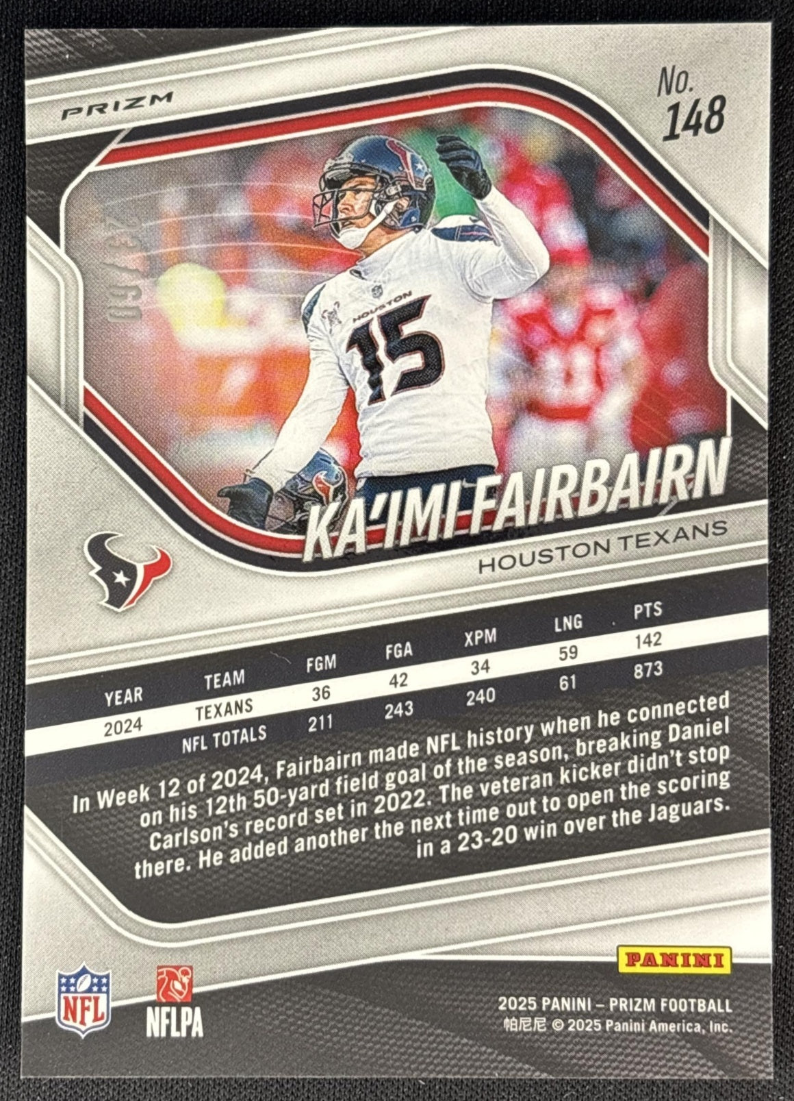 Ka'imi Fairbairn 2025 Panini Prizm Super Bowl LX /60 Texans