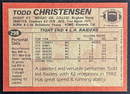 Todd Christensen 1983 Topps Raiders back