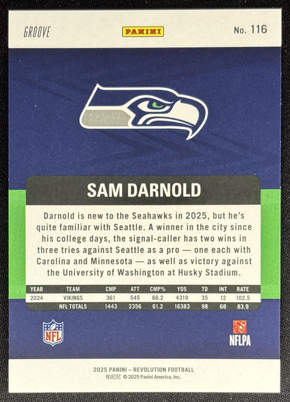 Sam Darnold 2025 Panini Revolution Groove Seahawks Sports Trading Cards