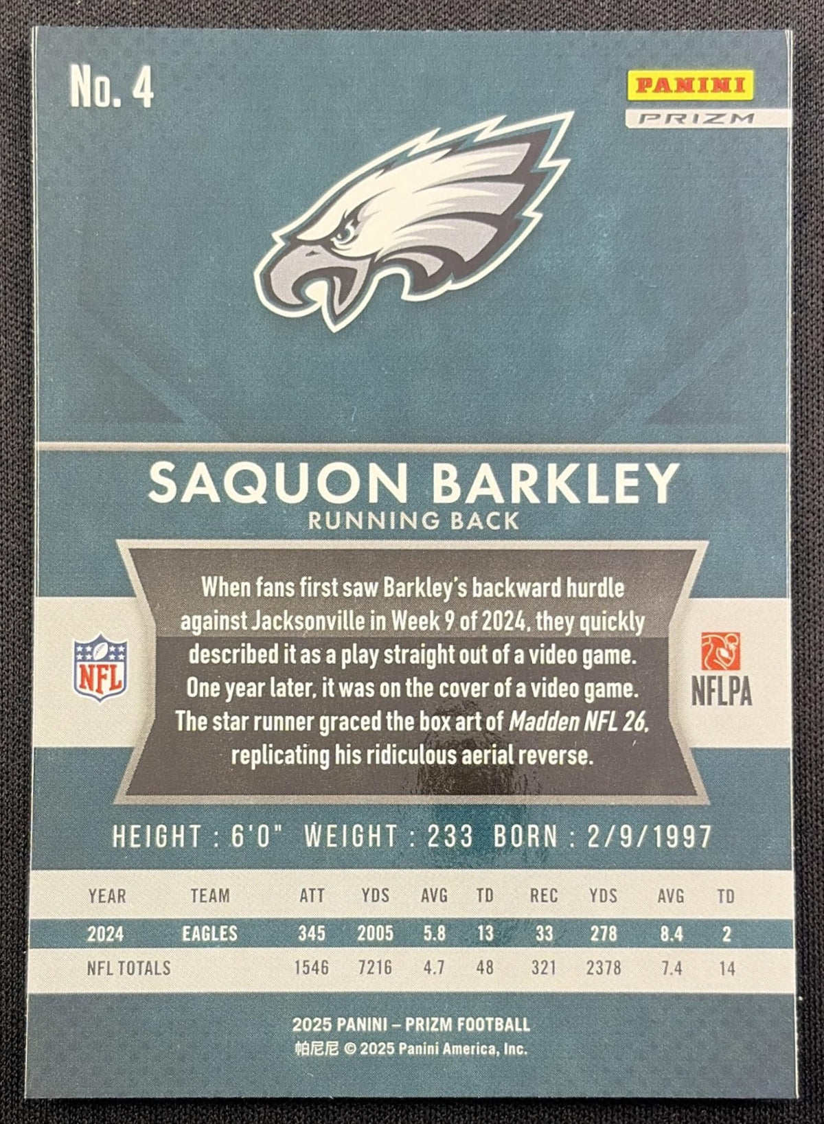 Saquon Barkley 2025 Panini Prizm Flashback No Huddle Eagles Philadelphia Eagles