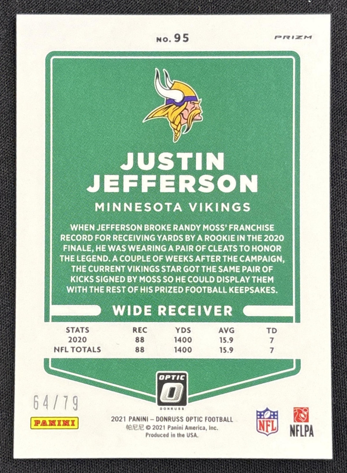 Justin Jefferson 2021 Panini Donruss Optic Orange Scope /79 Vikings