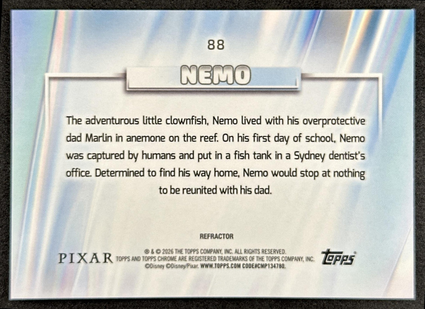 Nemo 2026 Topps Chrome Disney Refractor Finding Back