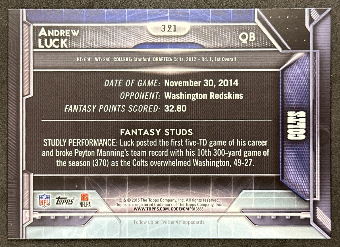 Andrew Luck 2015 Topps Colts Indianapolis Colts Sports Trading Card