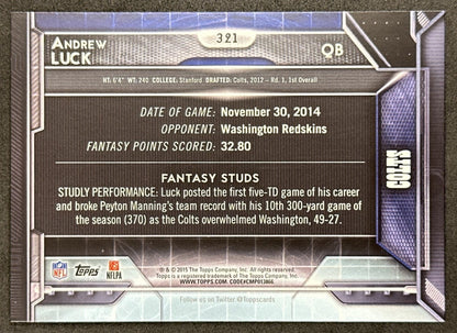 Andrew Luck 2015 Topps Colts Indianapolis Colts Sports Trading Card