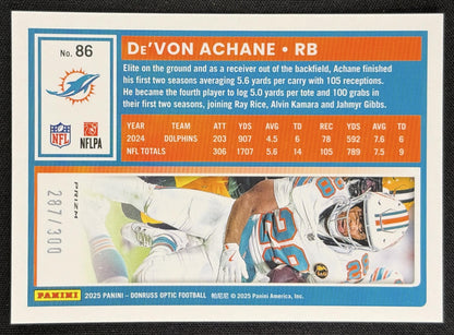 De'Von Achane 2025 Panini Donruss Optic Wave Prizm /300 Dolphins back