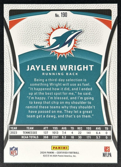 Jaylen Wright 2024 Panini Certified Rookies Mirror /350 Dolphins