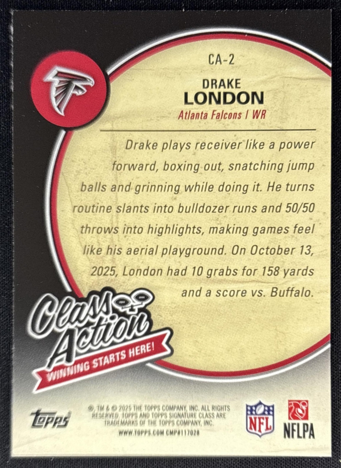 Drake London 2025 Topps Signature Class Action Falcons Sports Trading Cards