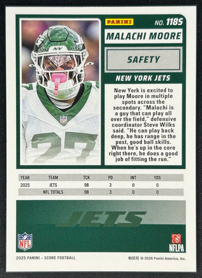 Malachi Moore 2025 Score Purple Rookie Jets Sports Trading Cards