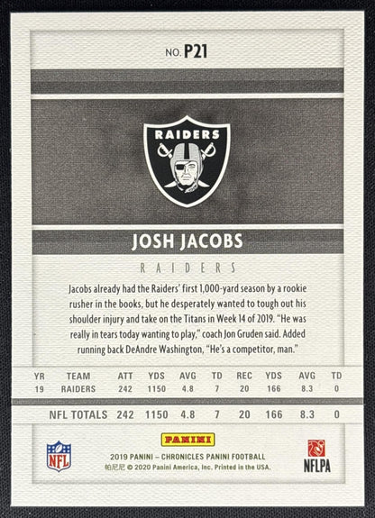 Josh Jacobs 2020 Panini Chronicles Raiders Back