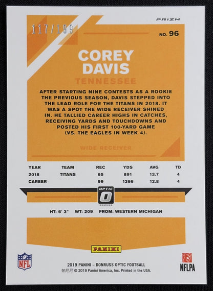 Corey Davis 2019 Panini Donruss Optic Orange /199 Titans Sports Trading Card