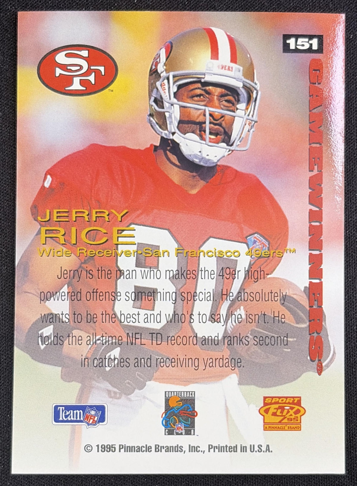 Jerry Rice 1995 Pinnacle Sportflix 49ers Sports Trading Card