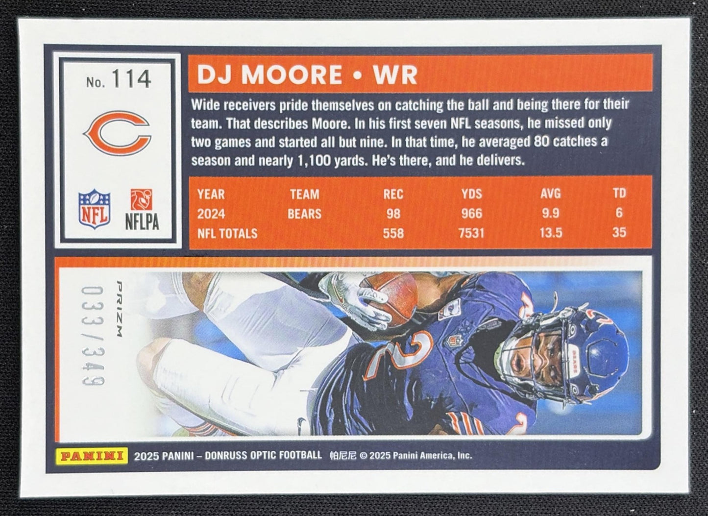 DJ Moore 2025 Panini Donruss Optic Aqua Prizm /349 Bears