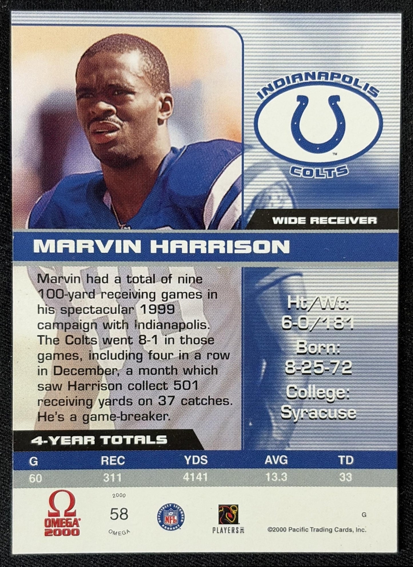 Marvin Harrison 2000 Pacific Omega Colts