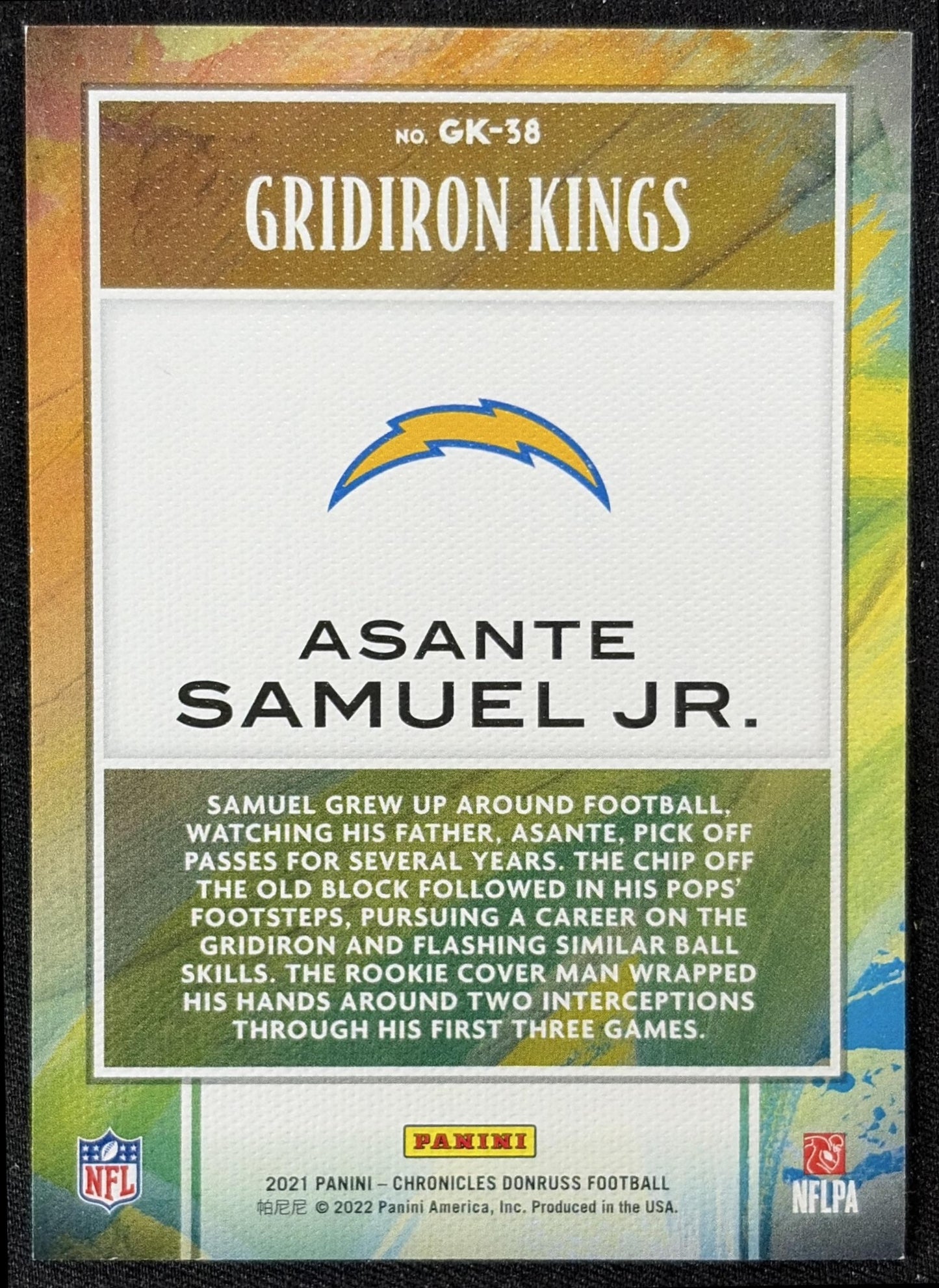 Asante Samuel Jr. 2021 Panini Chronicles Gridiron Kings Pink Chargers