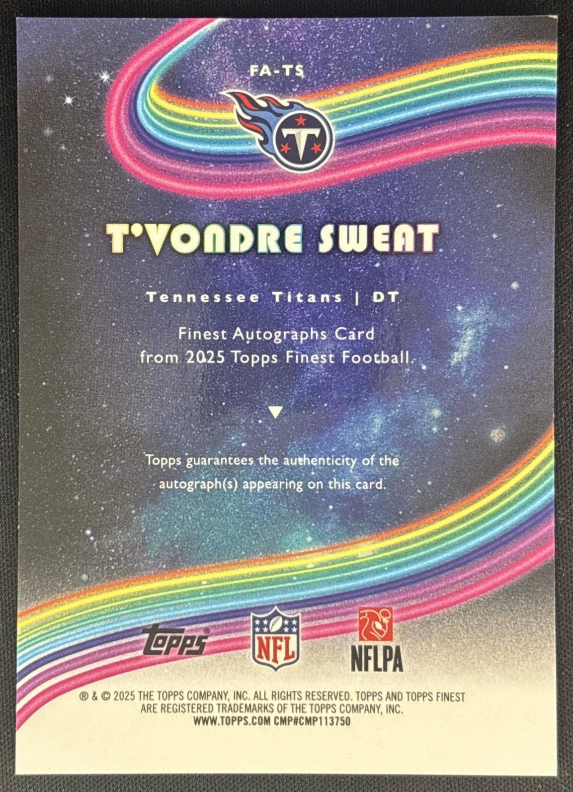 T'Vondre Sweat 2025 Topps Finest Auto Titans 2 back