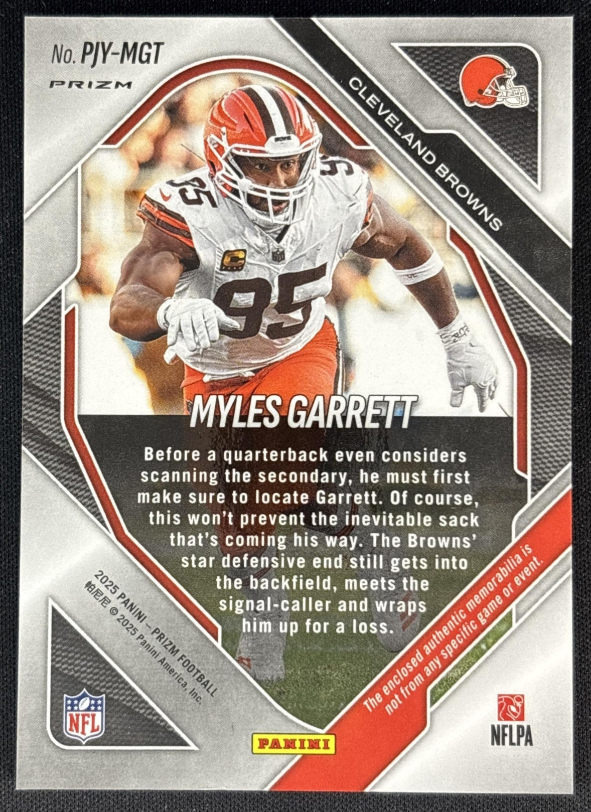 Myles Garrett 2025 Panini Prizm Premier Jerseys Neon Green Pulsar Browns Back