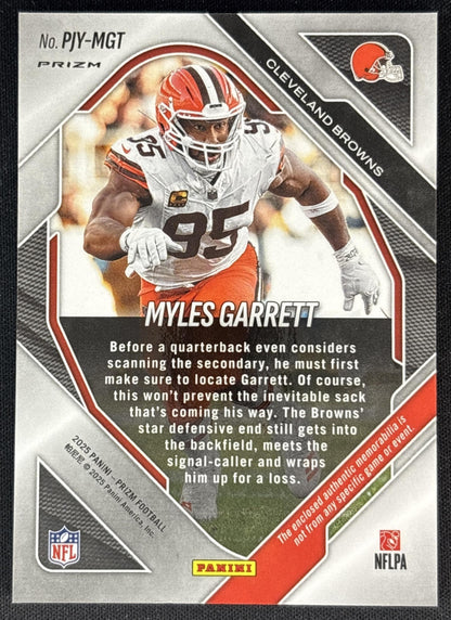 Myles Garrett 2025 Panini Prizm Premier Jerseys Neon Green Pulsar Browns Back