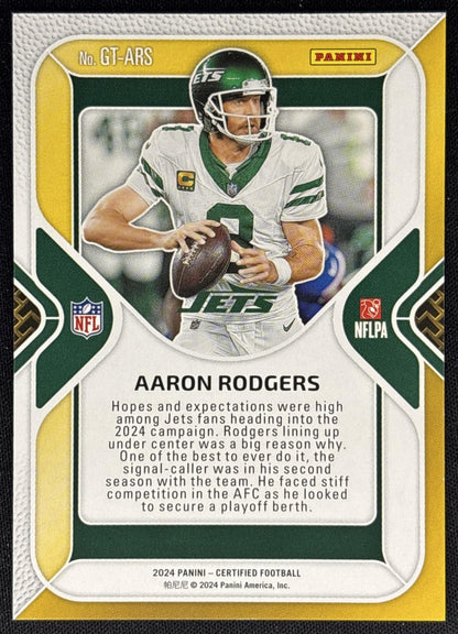 Aaron Rodgers 2024 Panini Certified Gold Team Mirror /25 Jets Sports Trading Cards