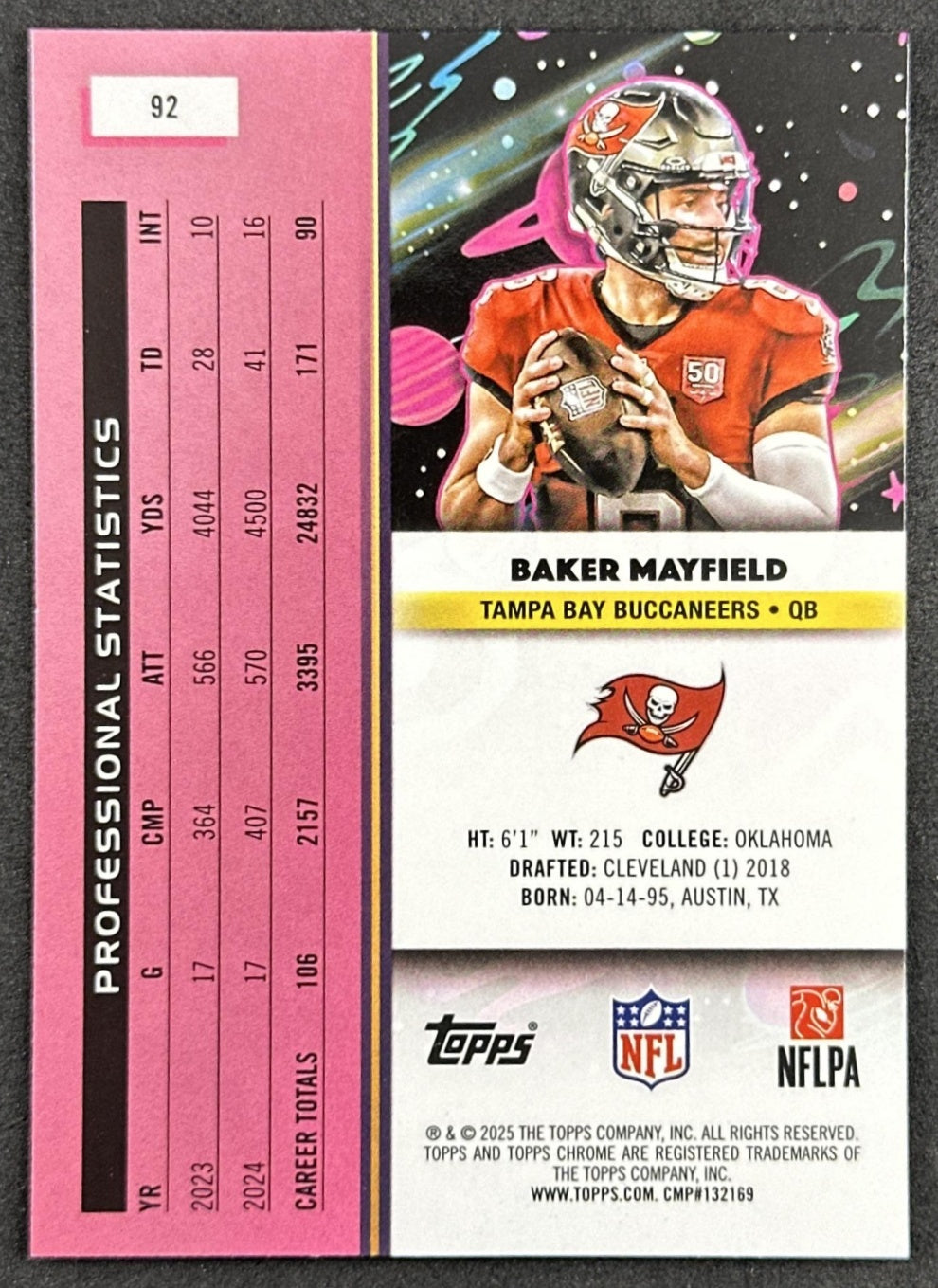 Baker Mayfield 2025 Topps Cosmic Chrome Buccaneers back